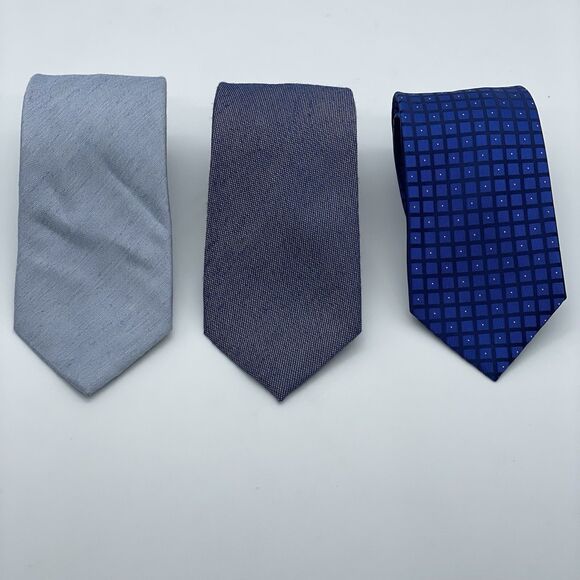 Calvin Klein Silk Blend Neckties Lot of 3 Blue Denim Window Pane Casual Elegant - Picture 3 of 16